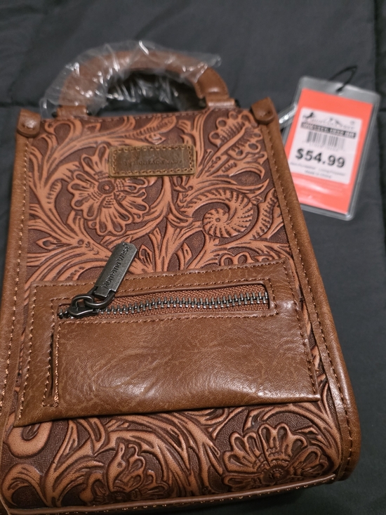 Wrangler Handbags - Wrangler Embossed Floral Leather Crossbody Bag - Brown